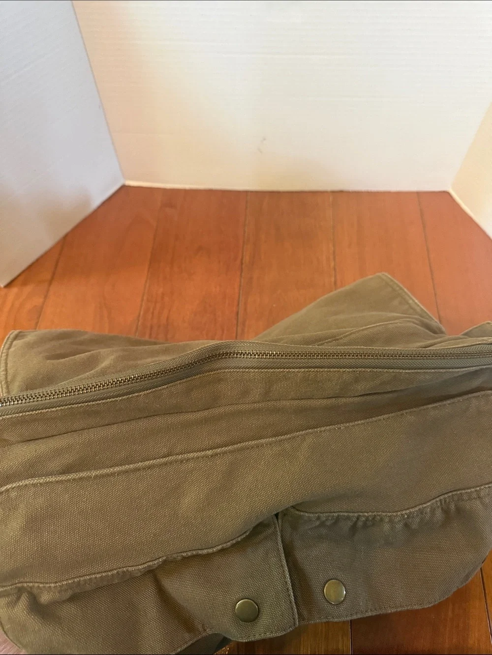 Kattee Leather trim Canvas Messenger bag camera bag laptop bag olive army green